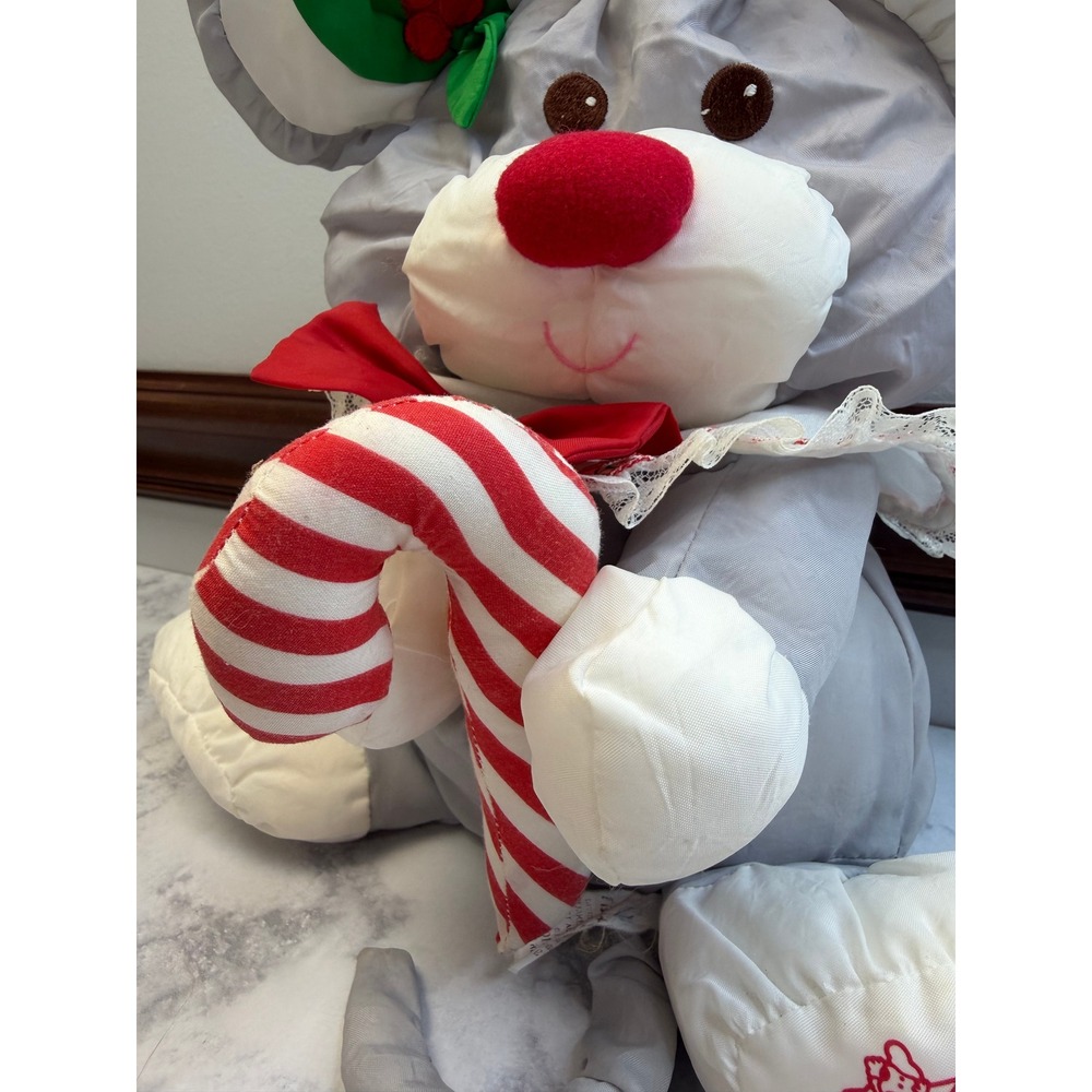 Vintage 1987 Fisher Price Christmas Mouse Plush Candy Cane 8016 Gray Red White - Picture 5 of 14